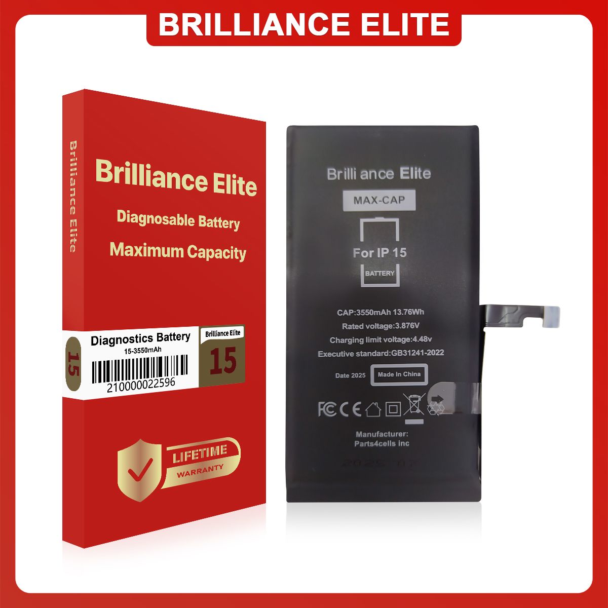 Brilliance Elite iPhone 15 Diagnosable Battery (3550mAh)