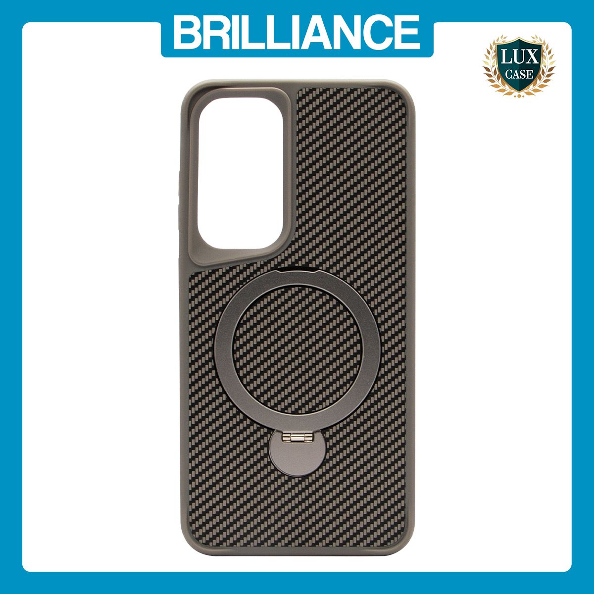 Brilliance LUX iPhone S25 plus 360Â° Rotating Magnetic Metal Bracket Carbon Fiber Pattern Matte PC+TPU Phone case Grey