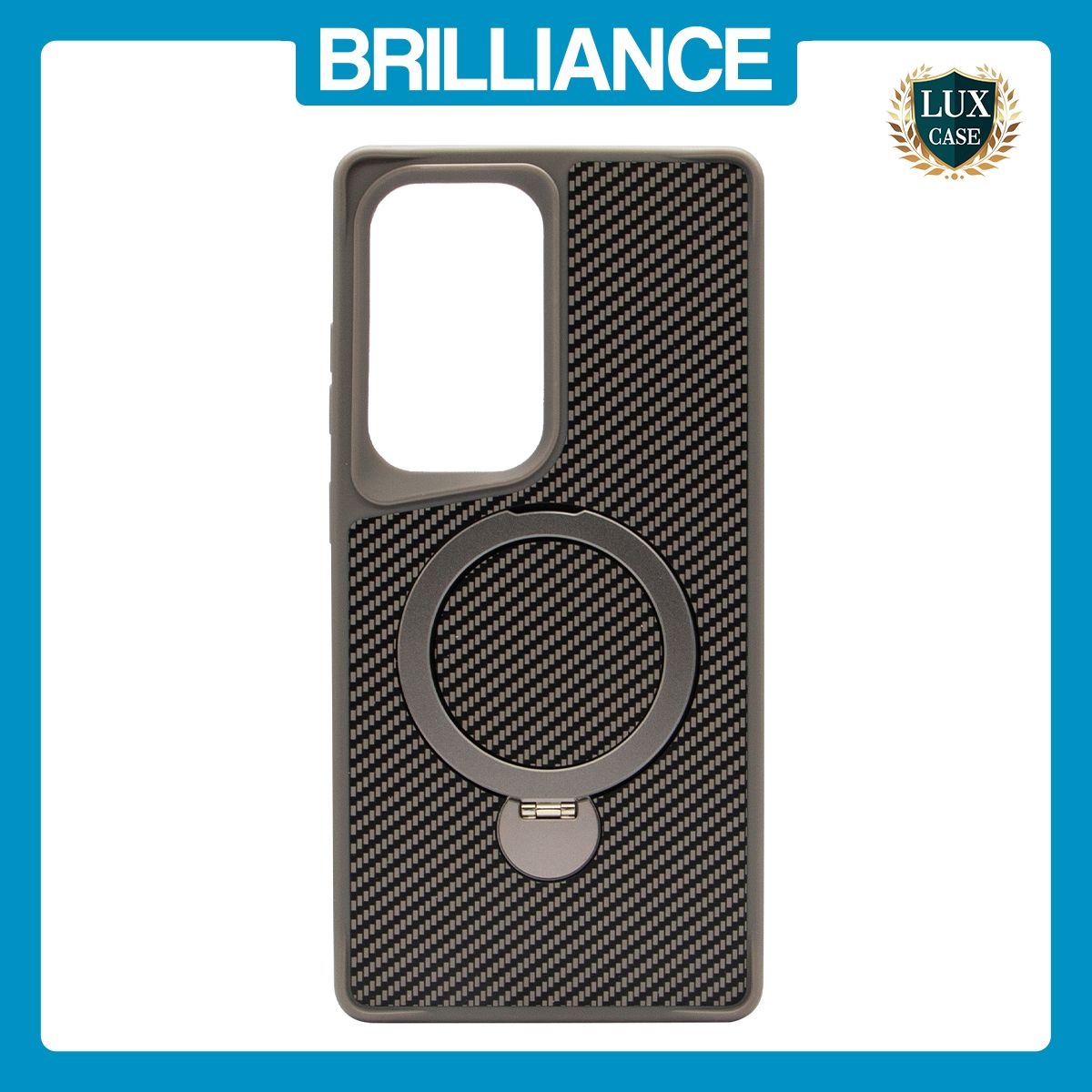 Brilliance LUX iPhone S25 ultra 360Â° Rotating Magnetic Metal Bracket Carbon Fiber Pattern Matte PC+TPU Phone case Grey