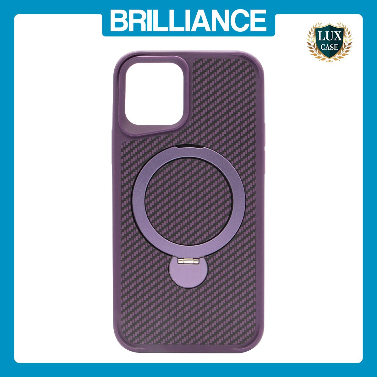 Brilliance LUX iPhone 12 Pro 360° Rotating Magnetic Metal Bracket Carbon Fiber Pattern Matte PC+TPU Phone case Purple