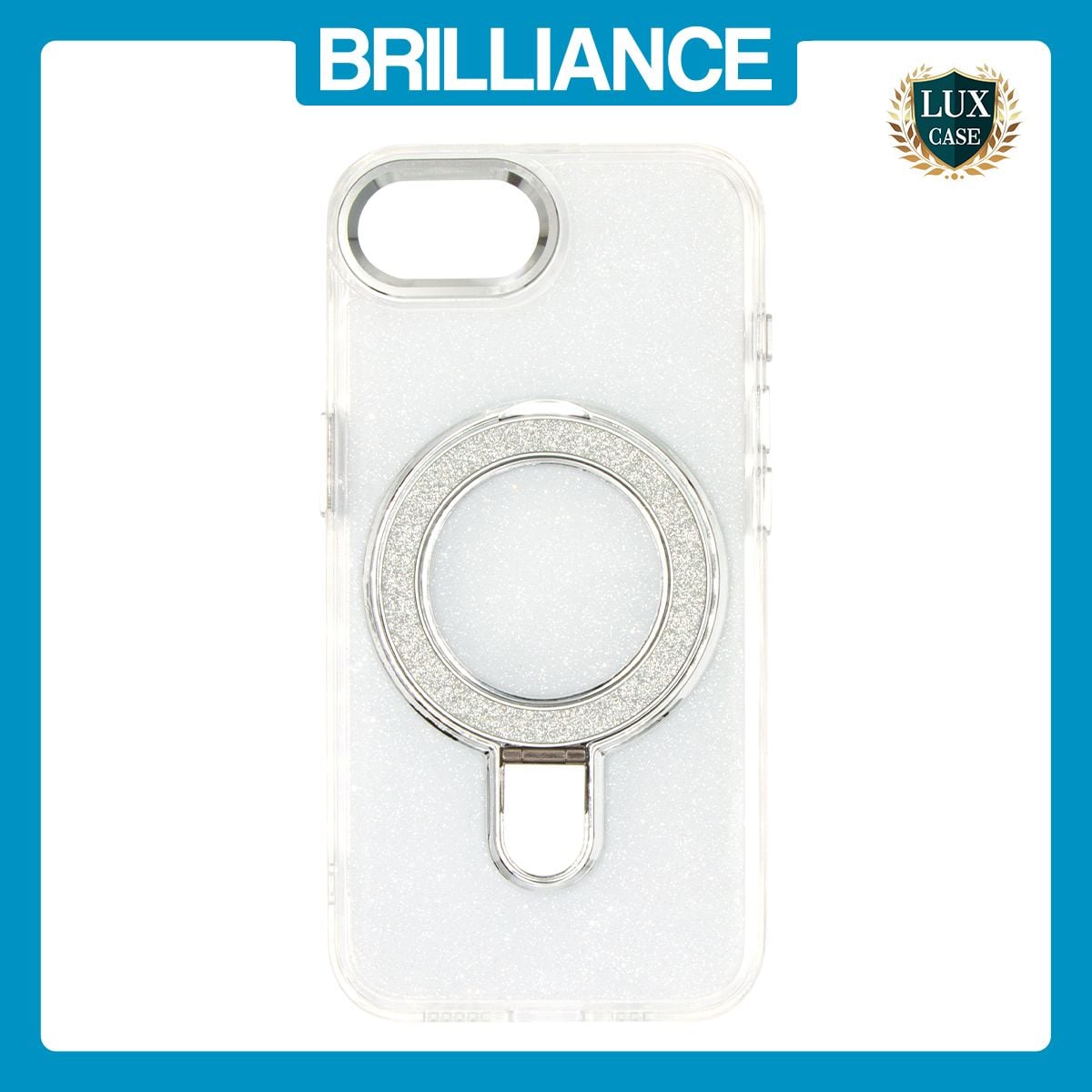Brilliance LUX iPhone 16E Glitter Sparkle Magnetic Clear TPU + Acrylic with Kickstand Phone Case White