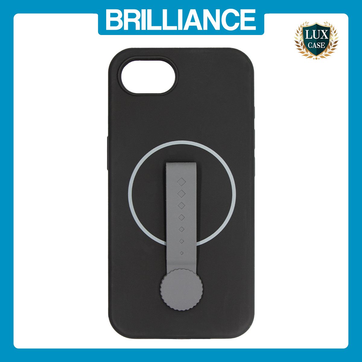 Brilliance LUX iPhone 16E Silicone with BackSide 360Â° Rotating Wrist Strap Magnetic Phone Case Black