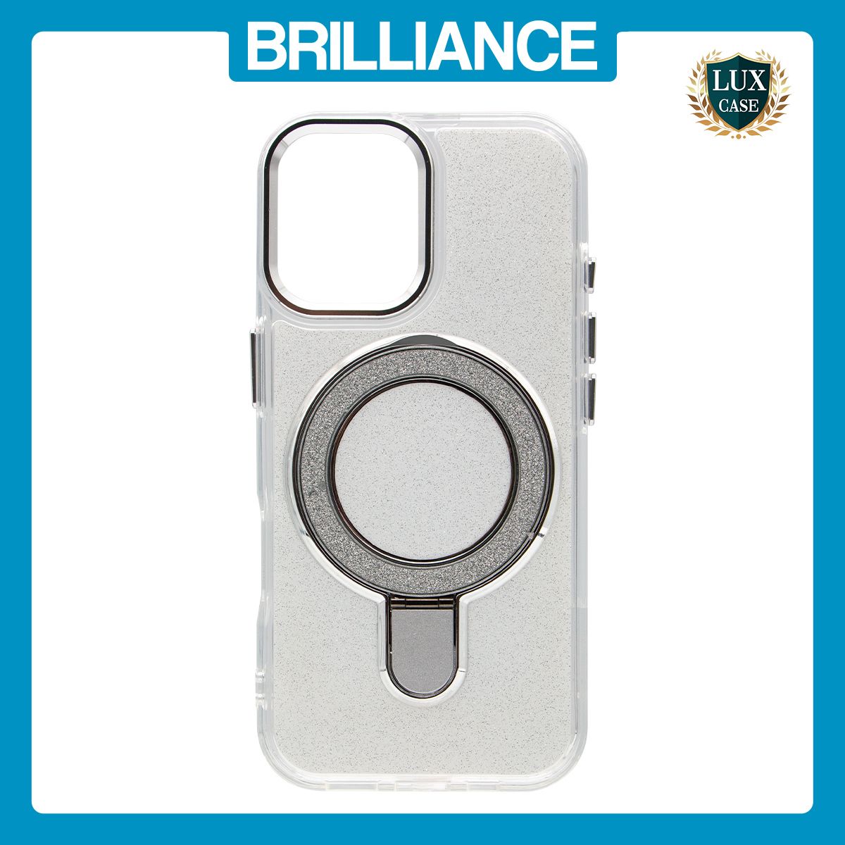 Brilliance LUX iPhone 17 Glitter Sparkle Magnetic Clear TPU + Acrylic with Kickstand Phone Case White