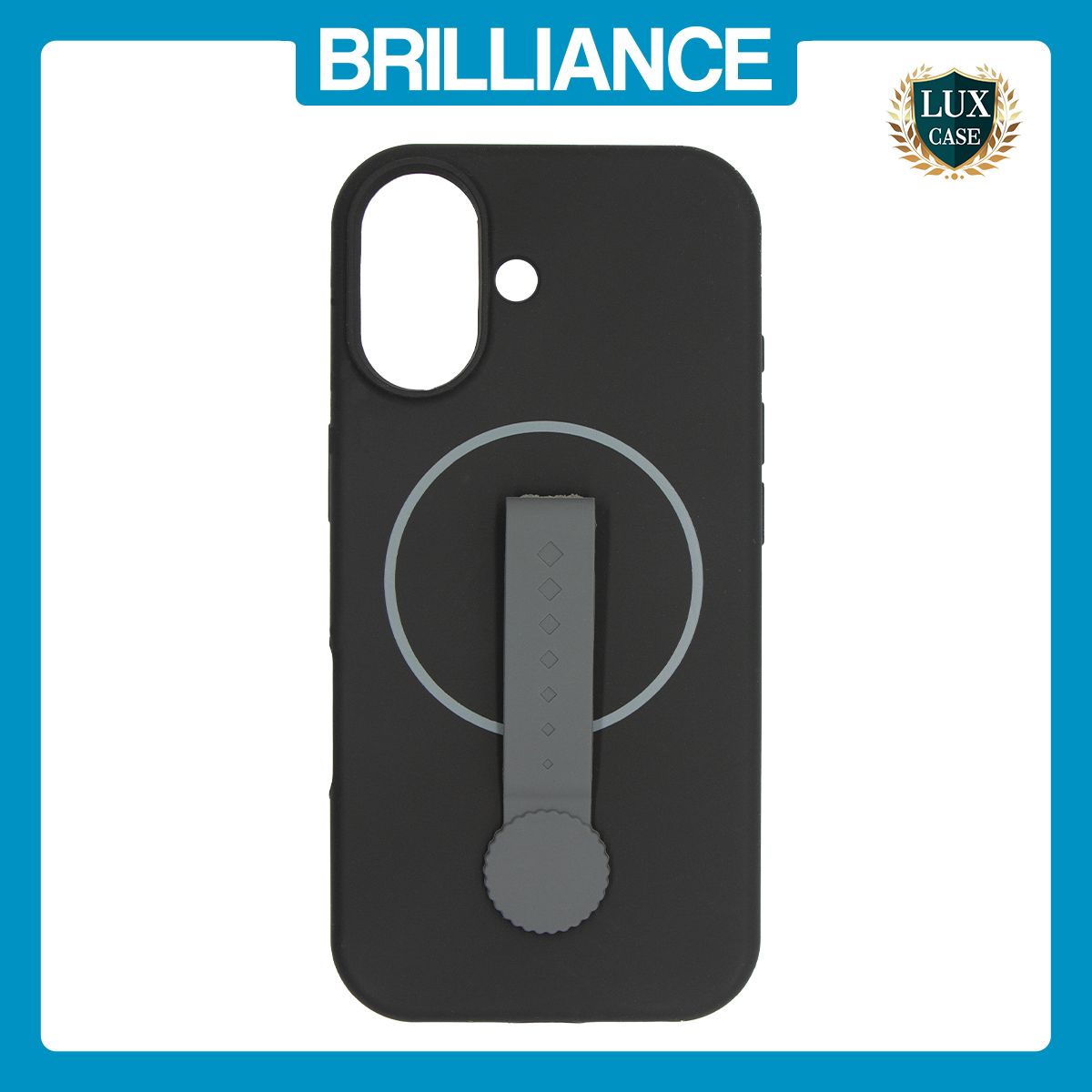 Brilliance LUX iPhone 17 Silicone with BackSide 360° Rotating Wrist Strap Magnetic Phone Case Black
