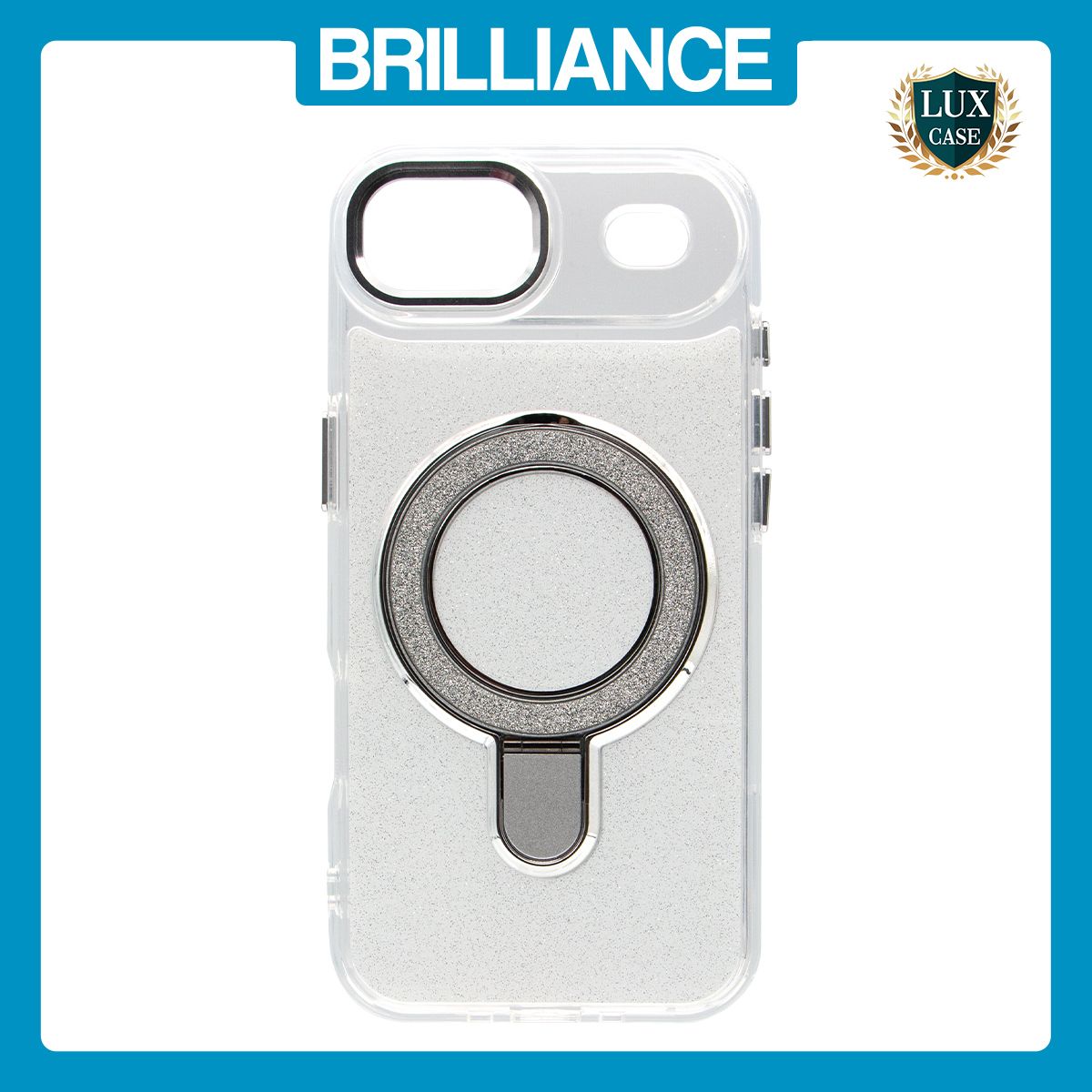 Brilliance LUX iPhone 17 Air Glitter Sparkle Magnetic Clear TPU + Acrylic with Kickstand Phone Case White