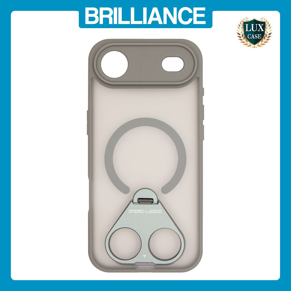 Brilliance LUX iPhone 17 Air Anti-shock Magnetic Matte Clear TPU + Acrylic Kickstand Phone Case Gray