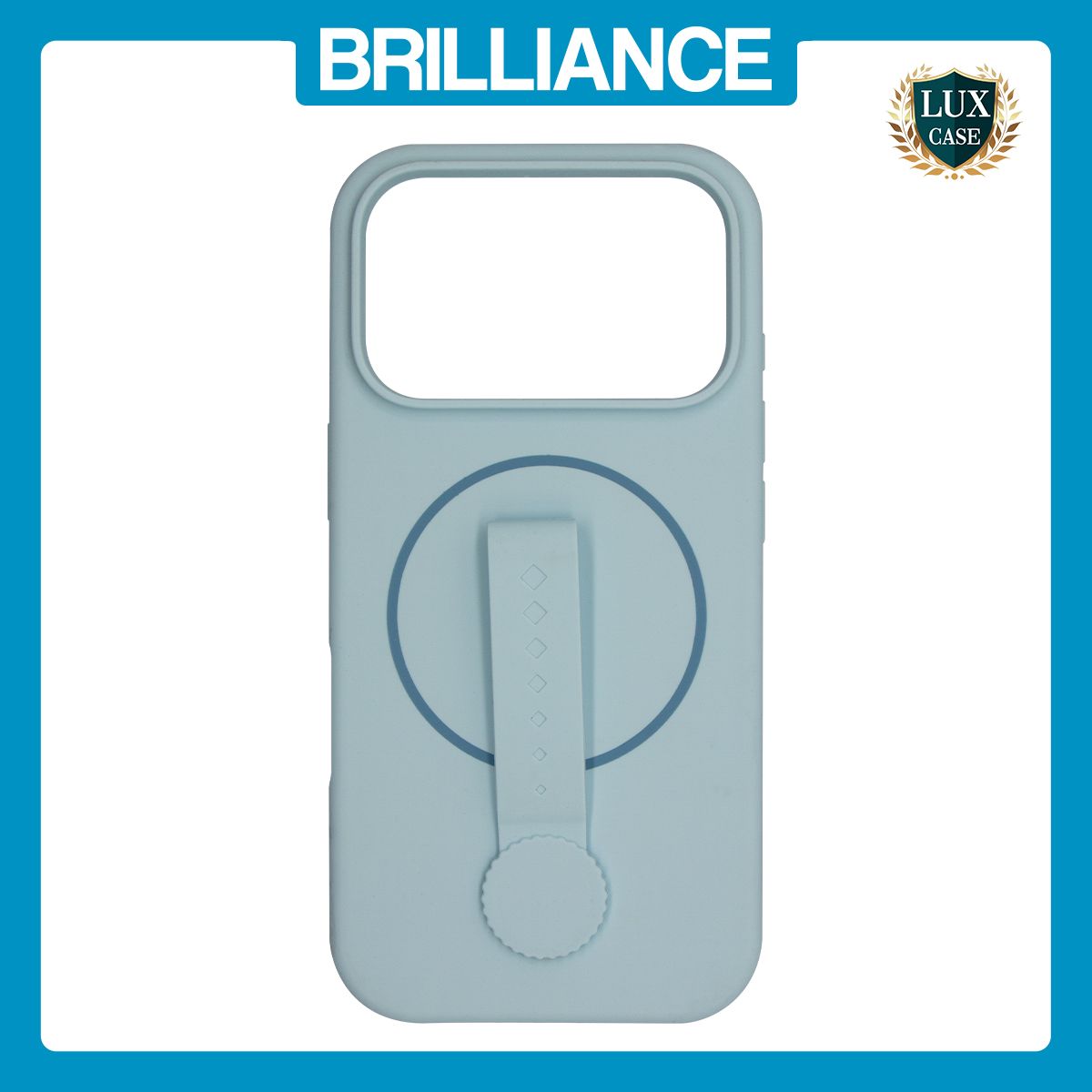 Brilliance LUX iPhone 17 Pro Silicone with BackSide 360° Rotating Wrist Strap Magnetic Phone Case Sky Blue