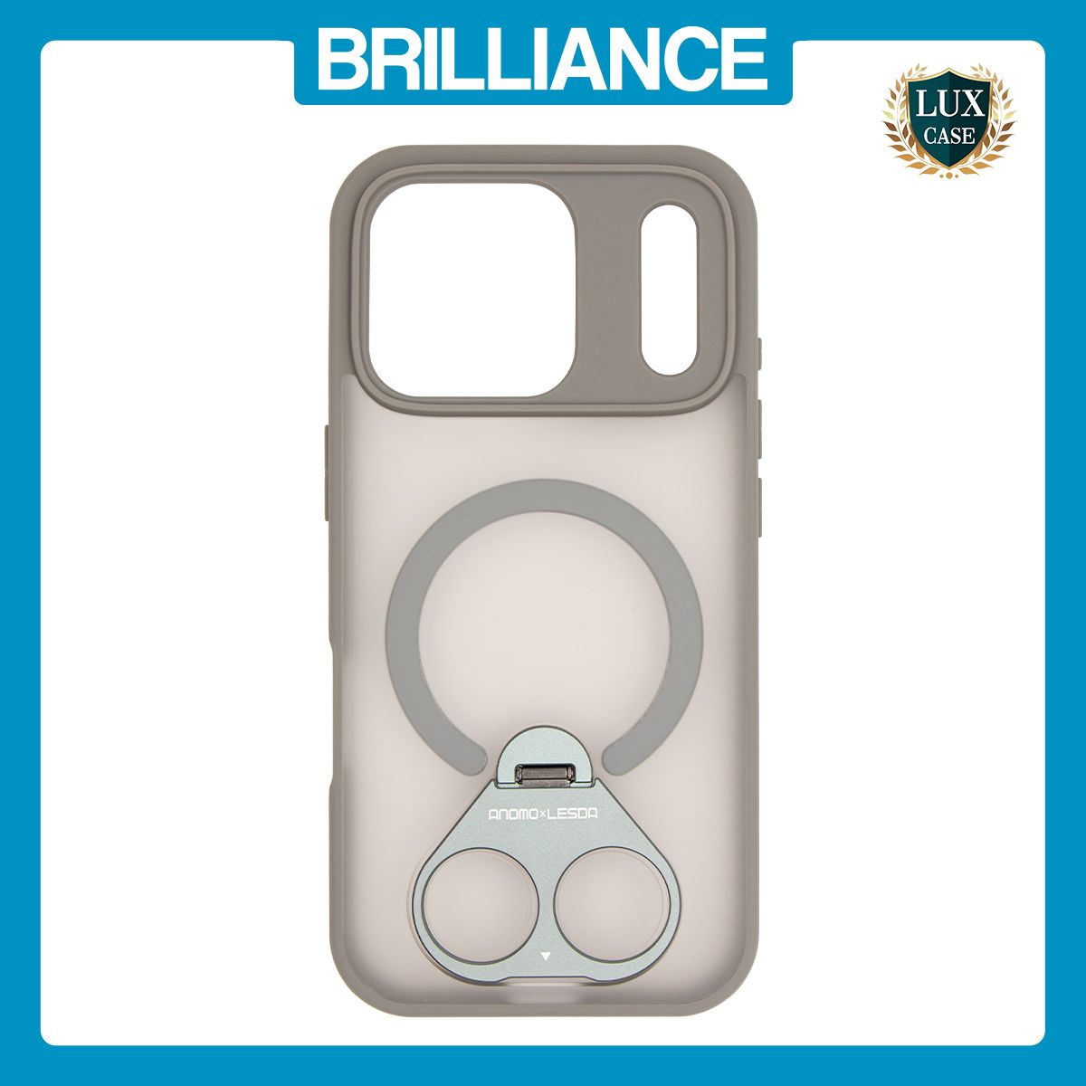 Brilliance LUX iPhone 17 Pro Anti-shock Magnetic Matte Clear TPU + Acrylic Kickstand Phone Case Gray