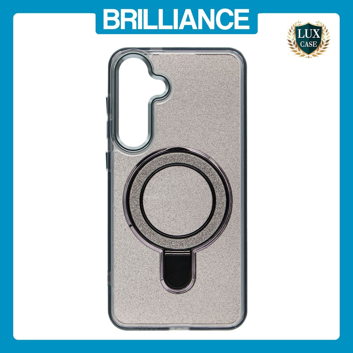 Brilliance LUX Samsung S25 Plus Glitter Sparkle Magnetic Clear TPU + Acrylic with Kickstand Phone Case Black