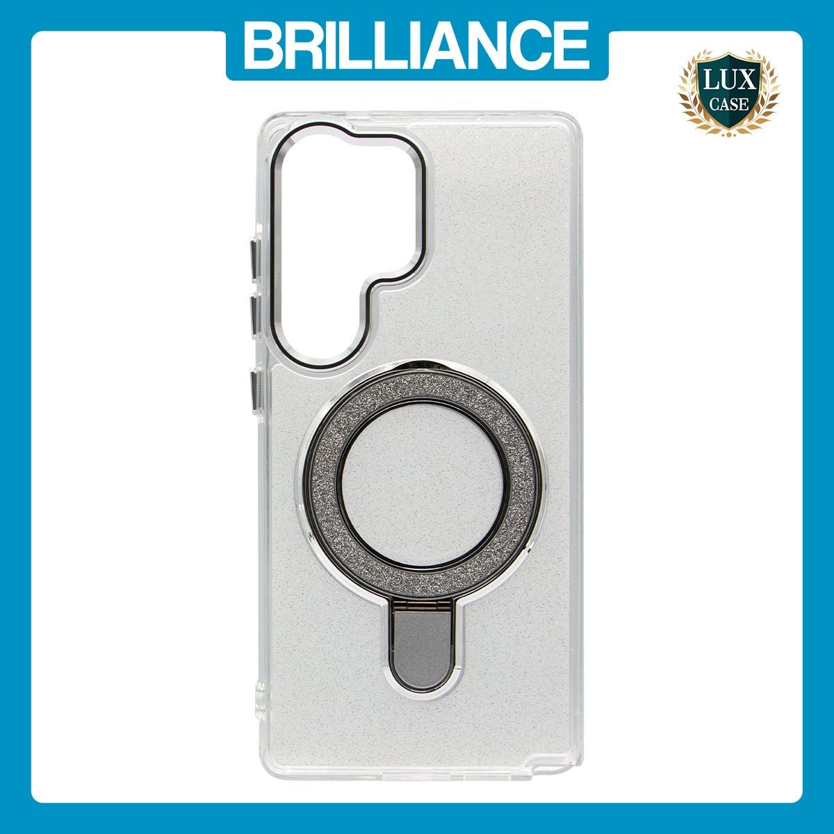 Brilliance LUX Samsung S25 Ultra Glitter Sparkle Magnetic Clear TPU + Acrylic with Kickstand Phone Case White