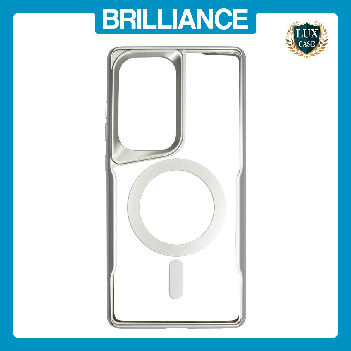Brilliance LUX Samsung S25 Ultra Chrome-Plated Magnetic Clear TPU + Acrylic Phone Case Silver Titanium