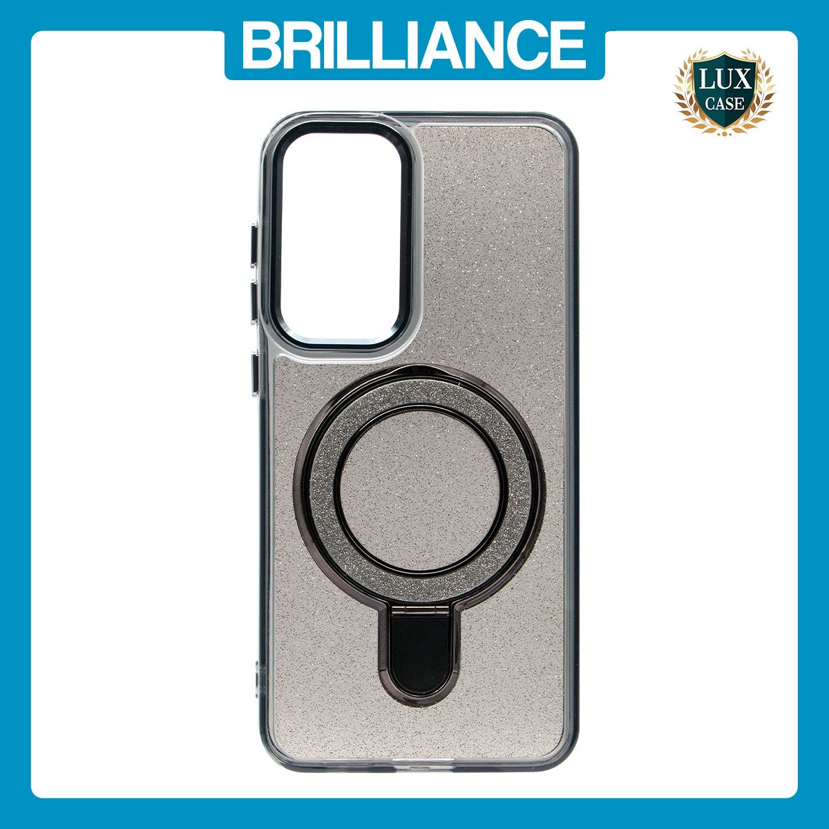 Brilliance LUX Samsung S25 FE Glitter Sparkle Magnetic Clear TPU + Acrylic with Kickstand Phone Case Black
