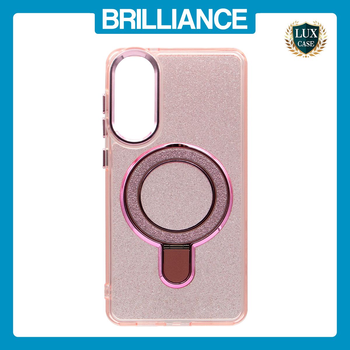 Brilliance LUX Samsung S25 Edge Glitter Sparkle Magnetic Clear TPU + Acrylic with Kickstand Phone Case Pink