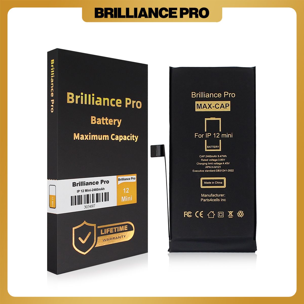 Brilliance Pro iPhone 12 Mini Battery (2460mAh) Maximum Capacity