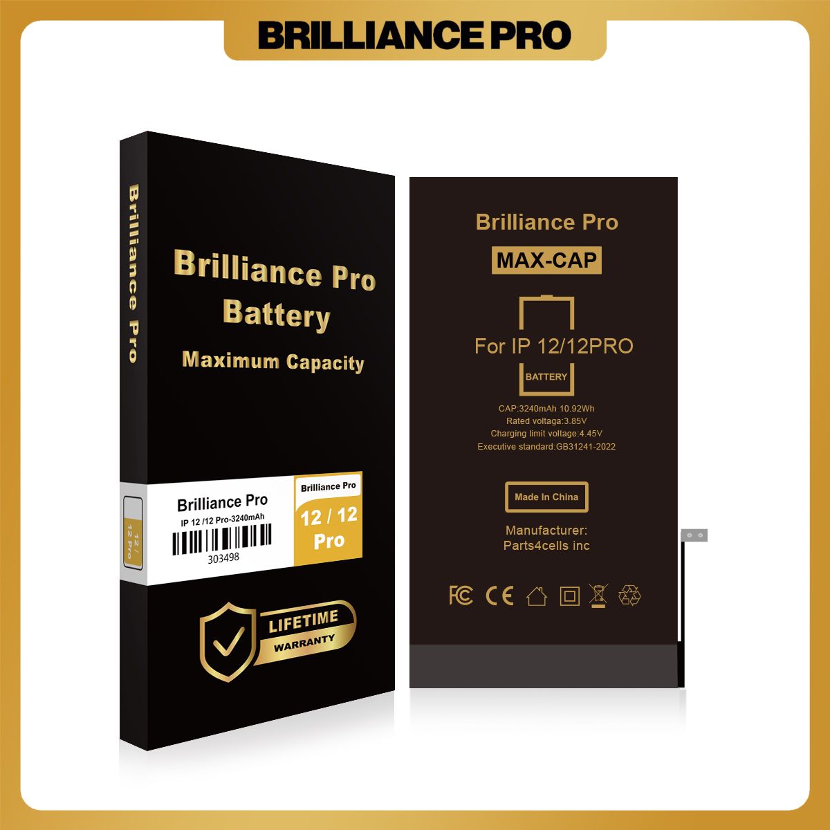 Brilliance Pro iPhone 12 / 12 Pro Battery (3240mAh) Maximum Capacity