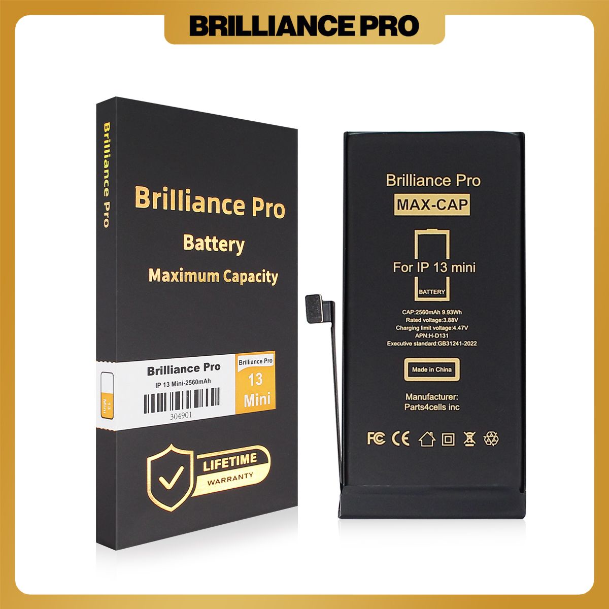 Brilliance Pro iPhone 13 Mini Battery (2560mAh) Maximum Capacity