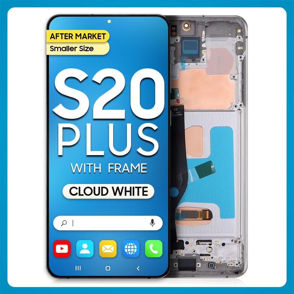 Samsung S20 Plus 5G LCD with Touch + Frame After Market Cloud White (Smaller Size)