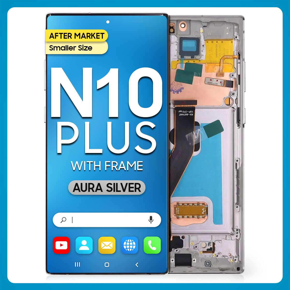 Samsung Note 10 Plus LCD With Touch + Frame After Market Aura Silver (Smaller Size)