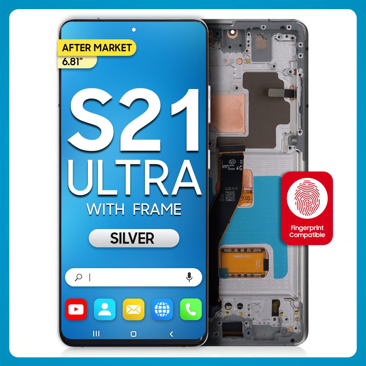 Samsung S21 Ultra 5G LCD with Touch + Frame After Market Phantom Silver (BIG SIZE) 6.81'
