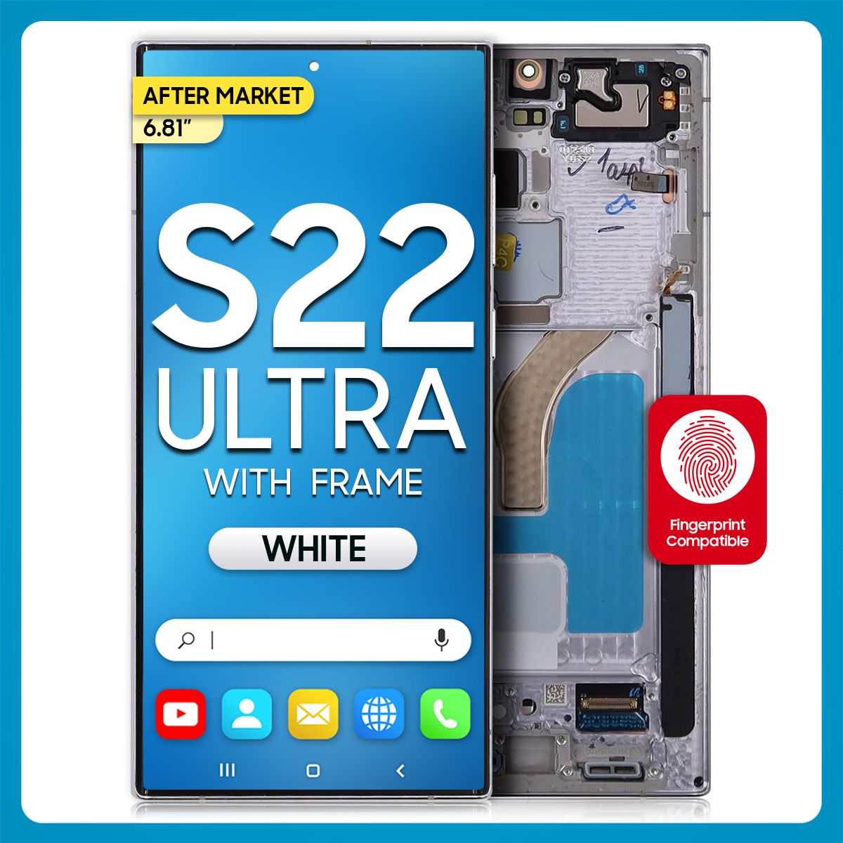 Samsung S22 Ultra 5G LCD with Touch + Frame After Market Phantom White  (BIG SIZE ) 6.81'