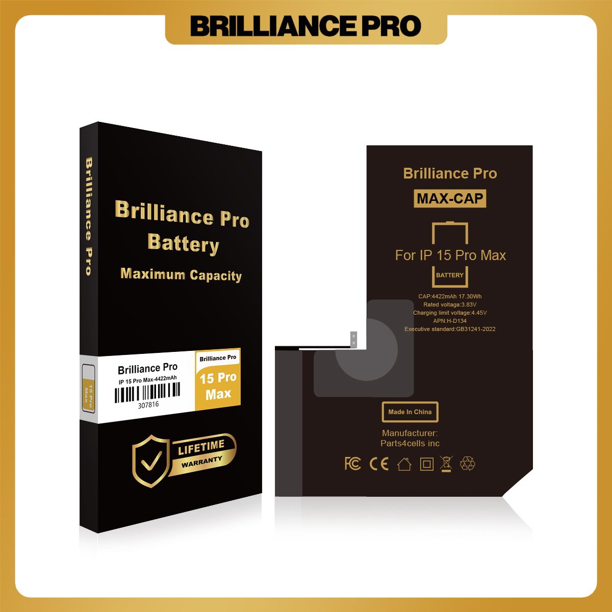 Brilliance Pro iPhone 15 Pro Max Battery (4422mAh) Maximum Capacity