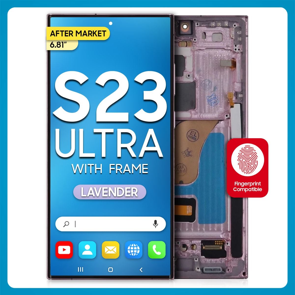 Samsung S23 Ultra 5G LCD with Touch + Frame After Market Lavender (BIG SIZE ) 6.81'