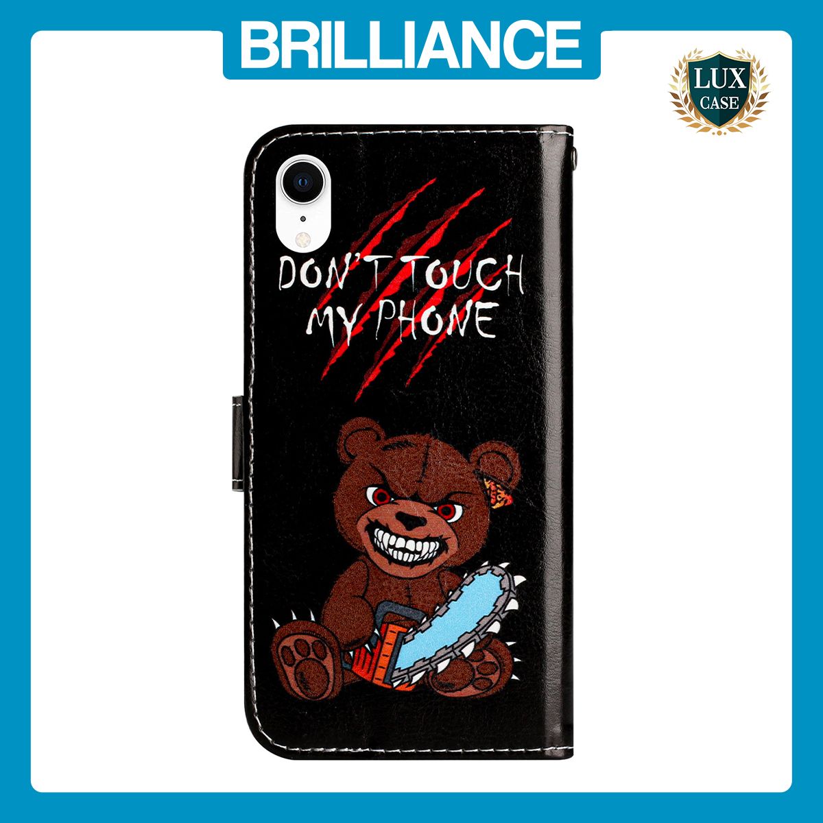 Brilliance LUX iPhone XR Flip PU Leather Wallet 3D Print Bear with Wrist Strap Case