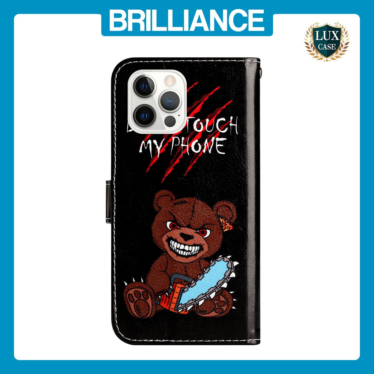 Brilliance LUX iPhone 12 Pro Max Flip PU Leather Wallet 3D Print Bear with Wrist Strap Case