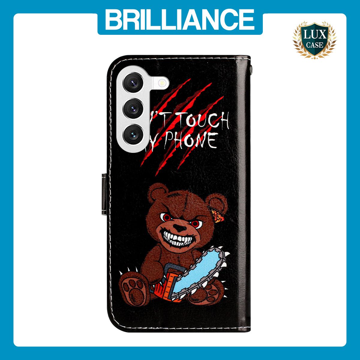 Brilliance LUX Samsung S23 Plus Flip PU Leather Wallet 3D Print Bear with Wrist Strap Case