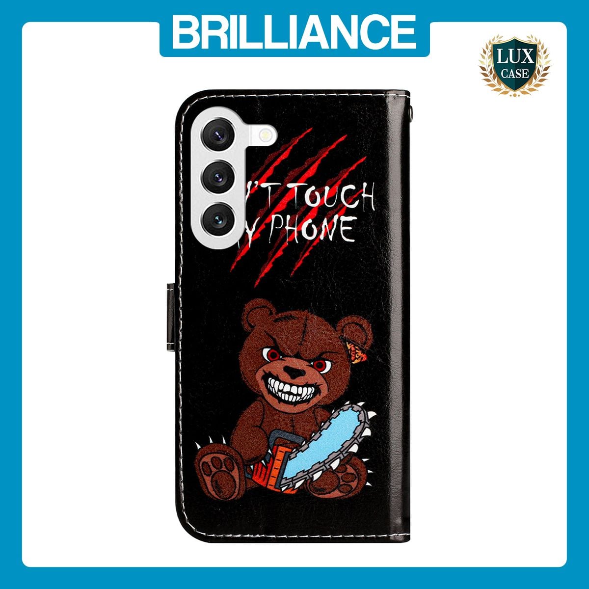Brilliance LUX Samsung S24 Plus Flip PU Leather Wallet 3D Print Bear with Wrist Strap Case