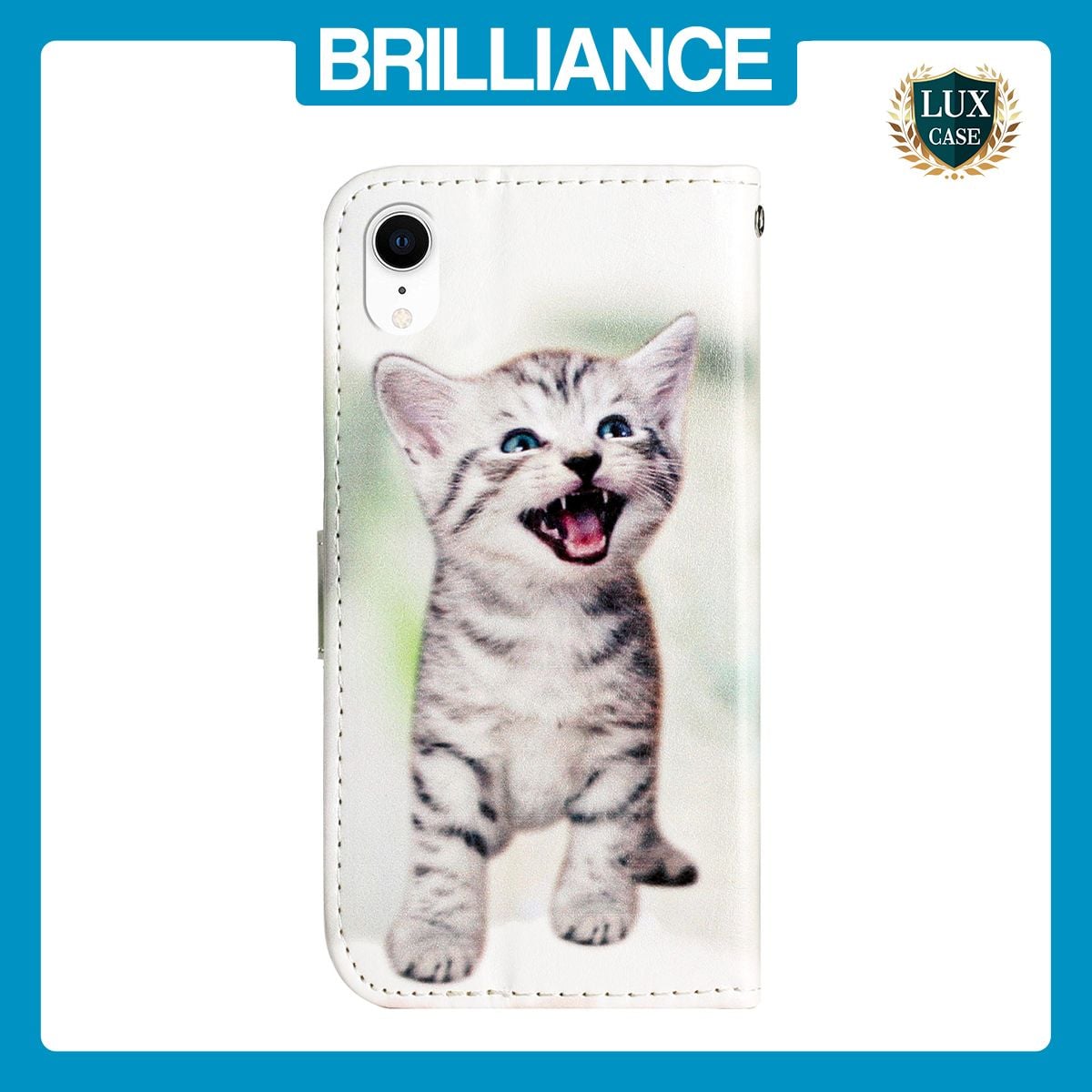 Brilliance LUX iPhone XR Flip PU Leather Wallet 3D Print Cat with Wrist Strap Case