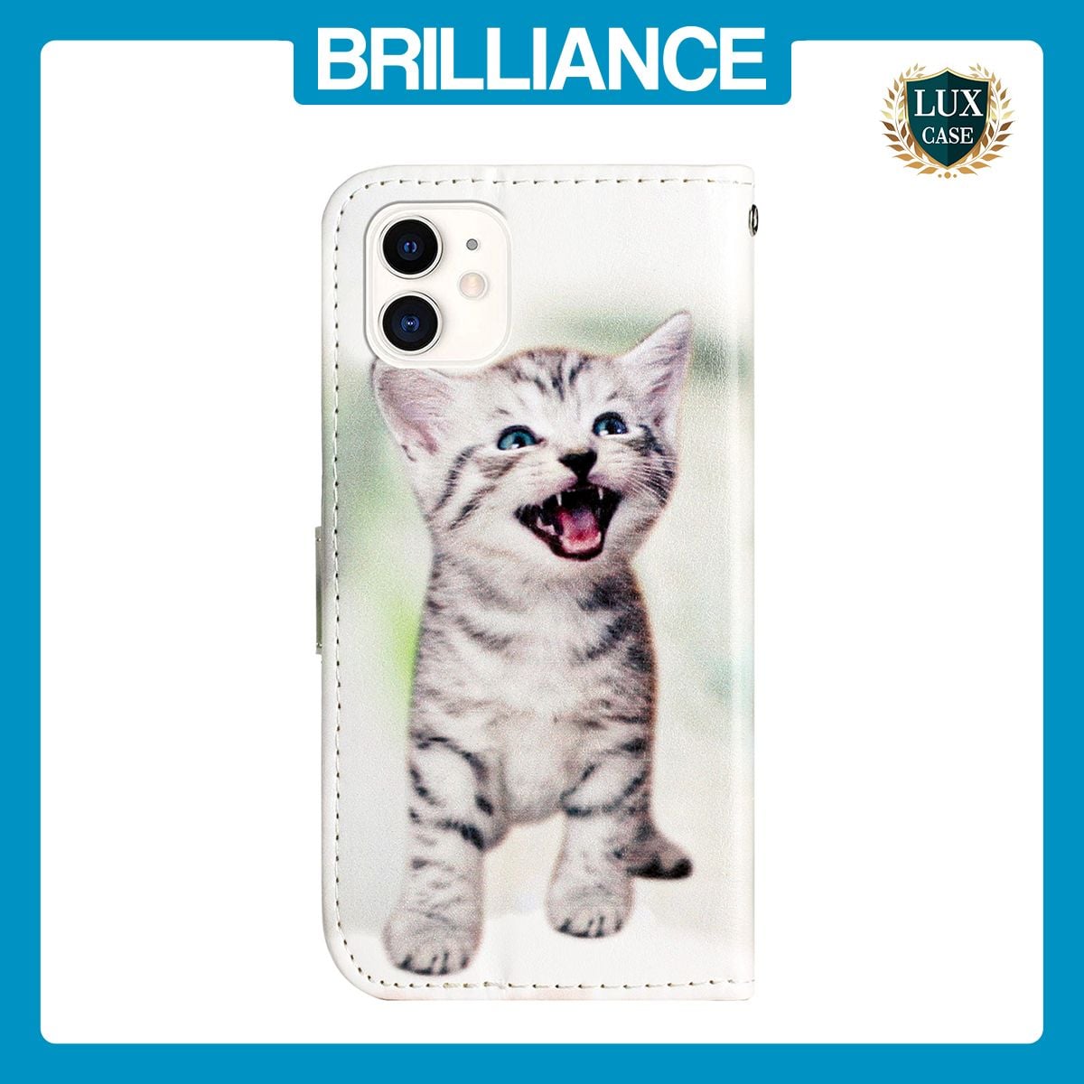 Brilliance LUX iPhone 11 Flip PU Leather Wallet 3D Print Cat with Wrist Strap Case