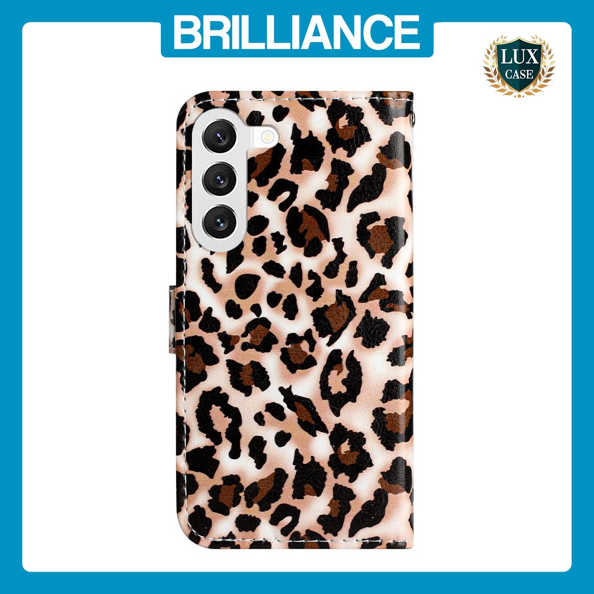 Brilliance LUX Samsung S23 Plus Flip PU Leather Wallet 3D Print Leopard with Wrist Strap Case