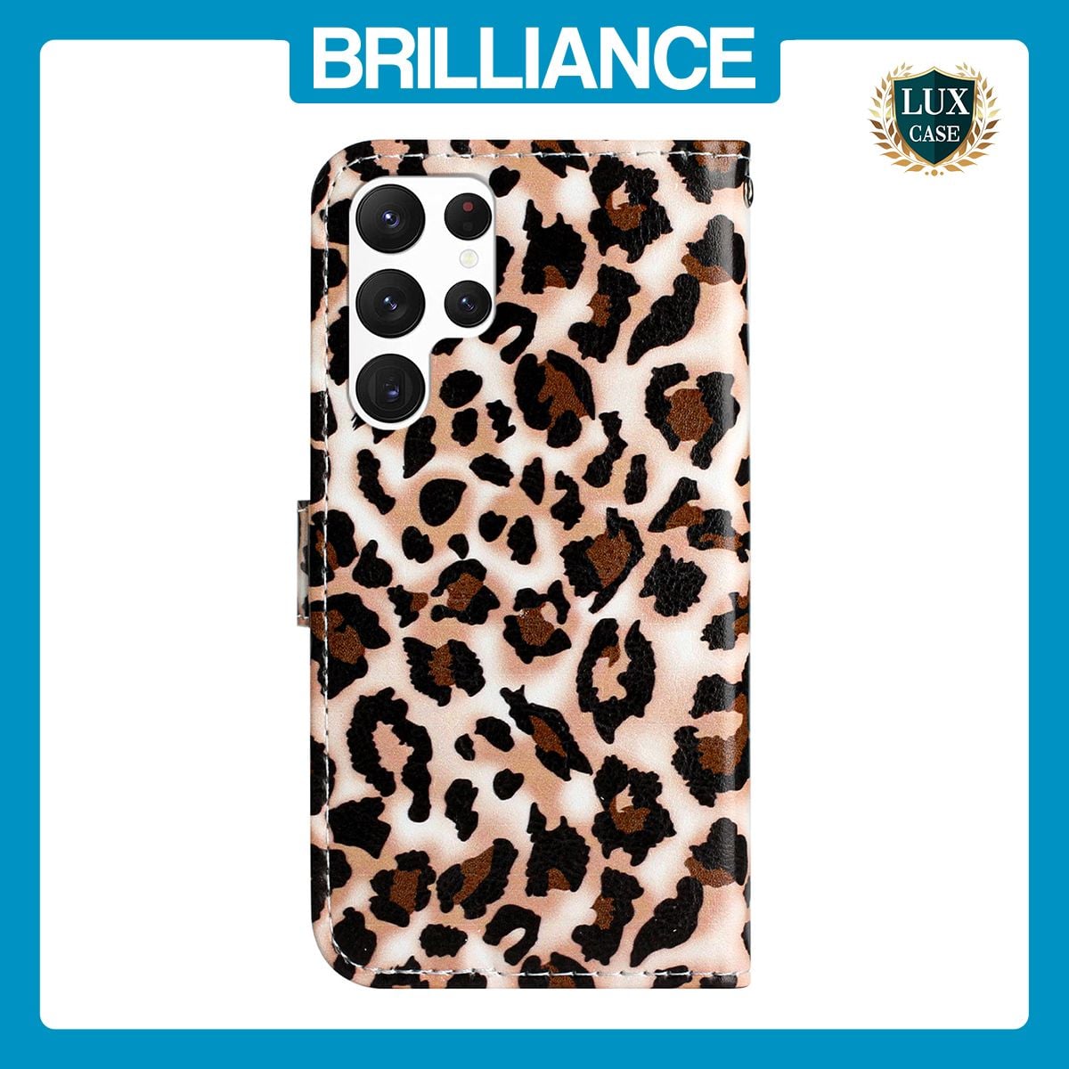 Brilliance LUX Samsung S23 Ultra Flip PU Leather Wallet 3D Print Leopard with Wrist Strap Case