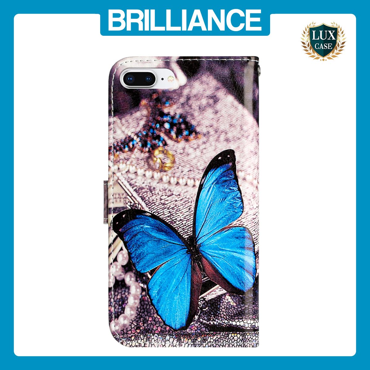 Brilliance LUX iPhone 6P/7P/8P Flip PU Leather Wallet 3D Print Butterfly with Wrist Strap Case