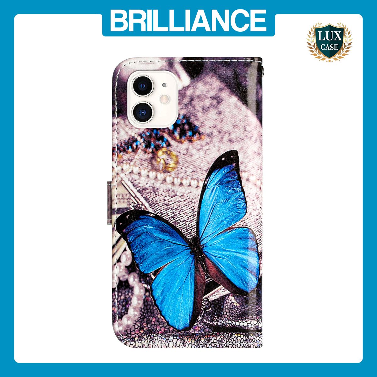 Brilliance LUX iPhone 11 Flip PU Leather Wallet 3D Print Butterfly with Wrist Strap Case