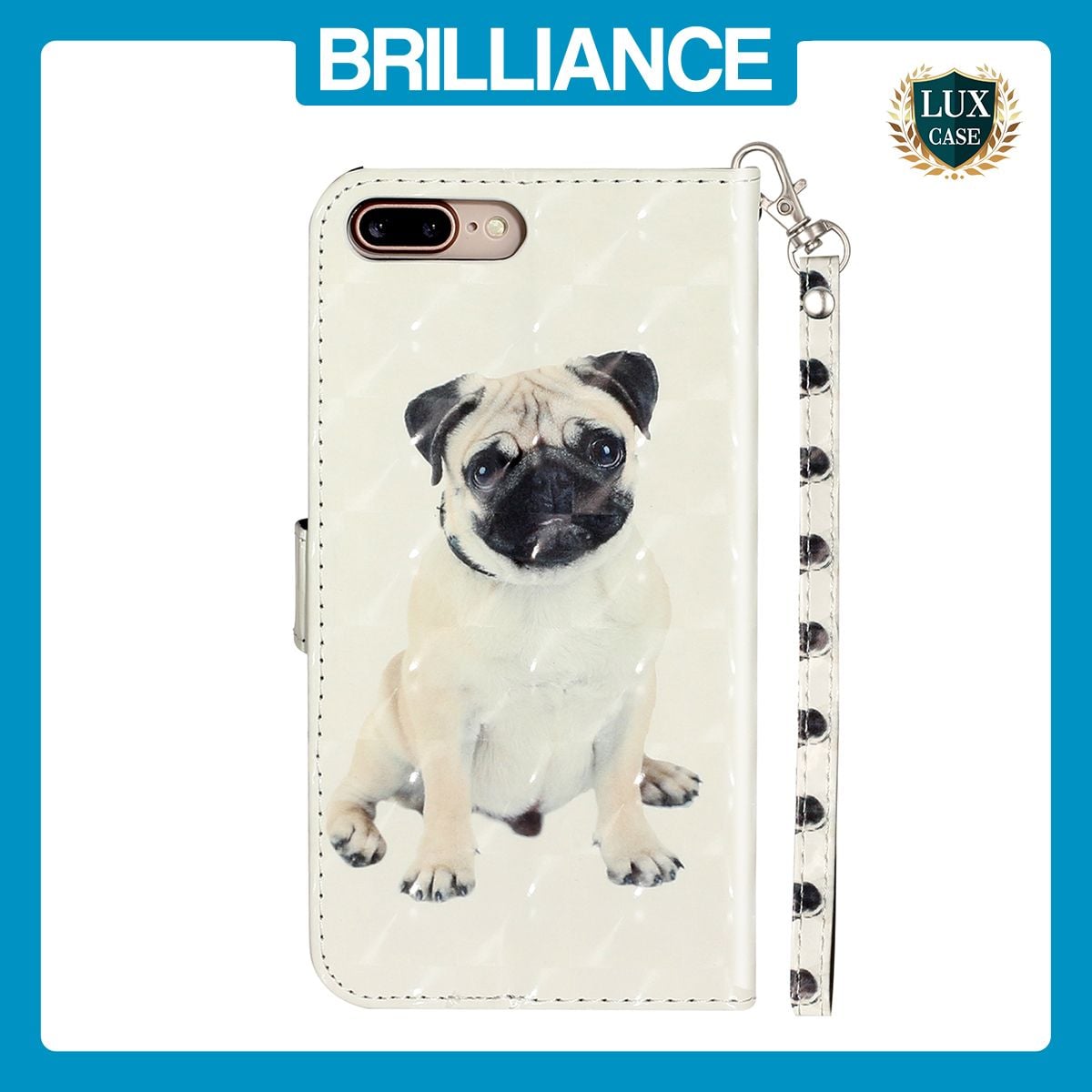 Brilliance LUX iPhone 6P/7P/8P Flip PU Leather Wallet 3D Print Dog with Wrist Strap Case