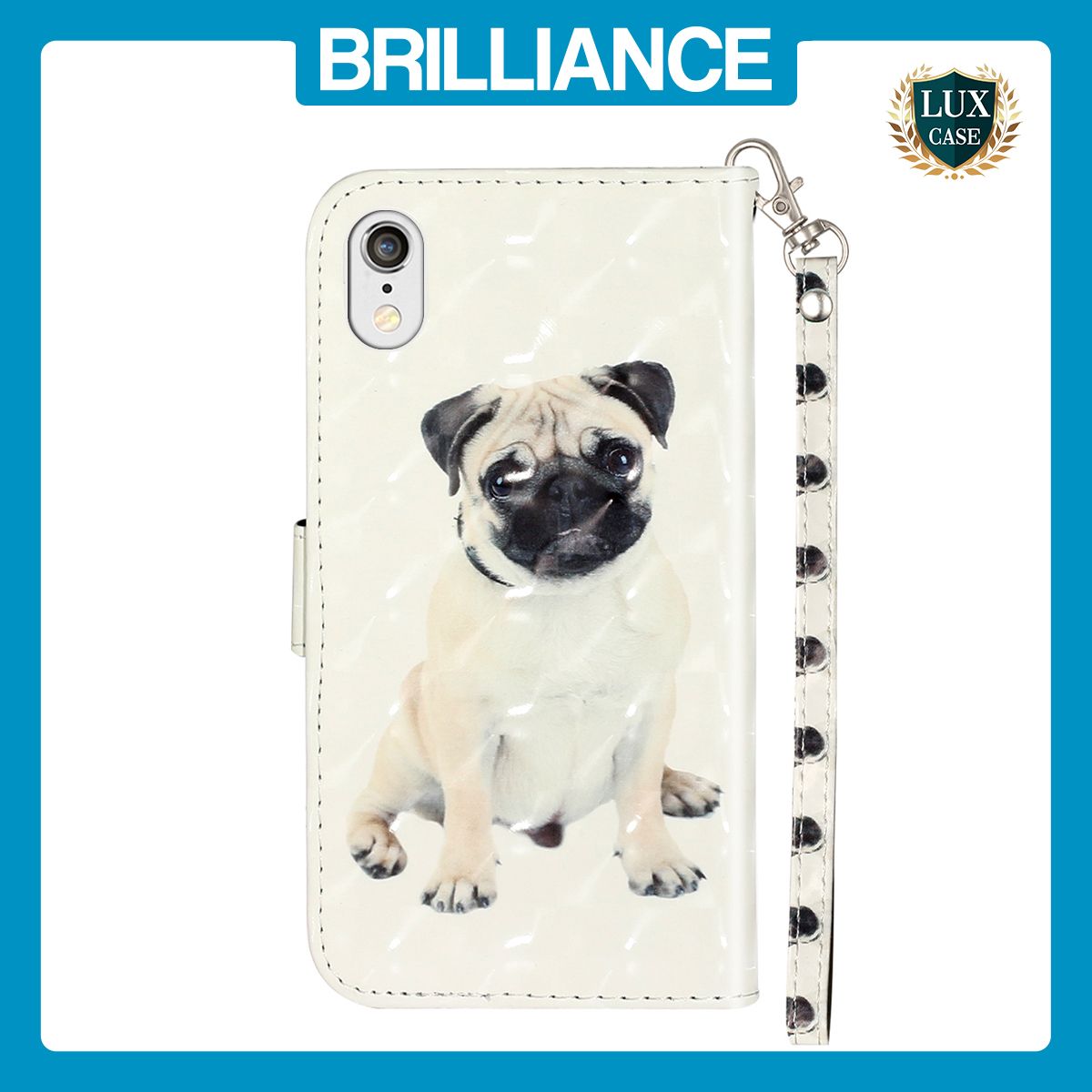 Brilliance LUX iPhone XR Flip PU Leather Wallet 3D Print Dog with Wrist Strap Case