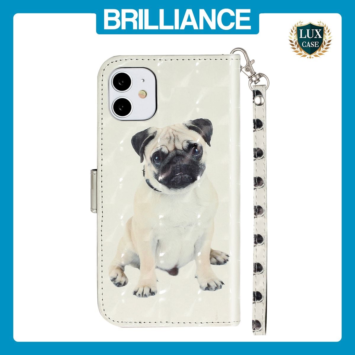 Brilliance LUX iPhone 11 Flip PU Leather Wallet 3D Print Dog with Wrist Strap Case
