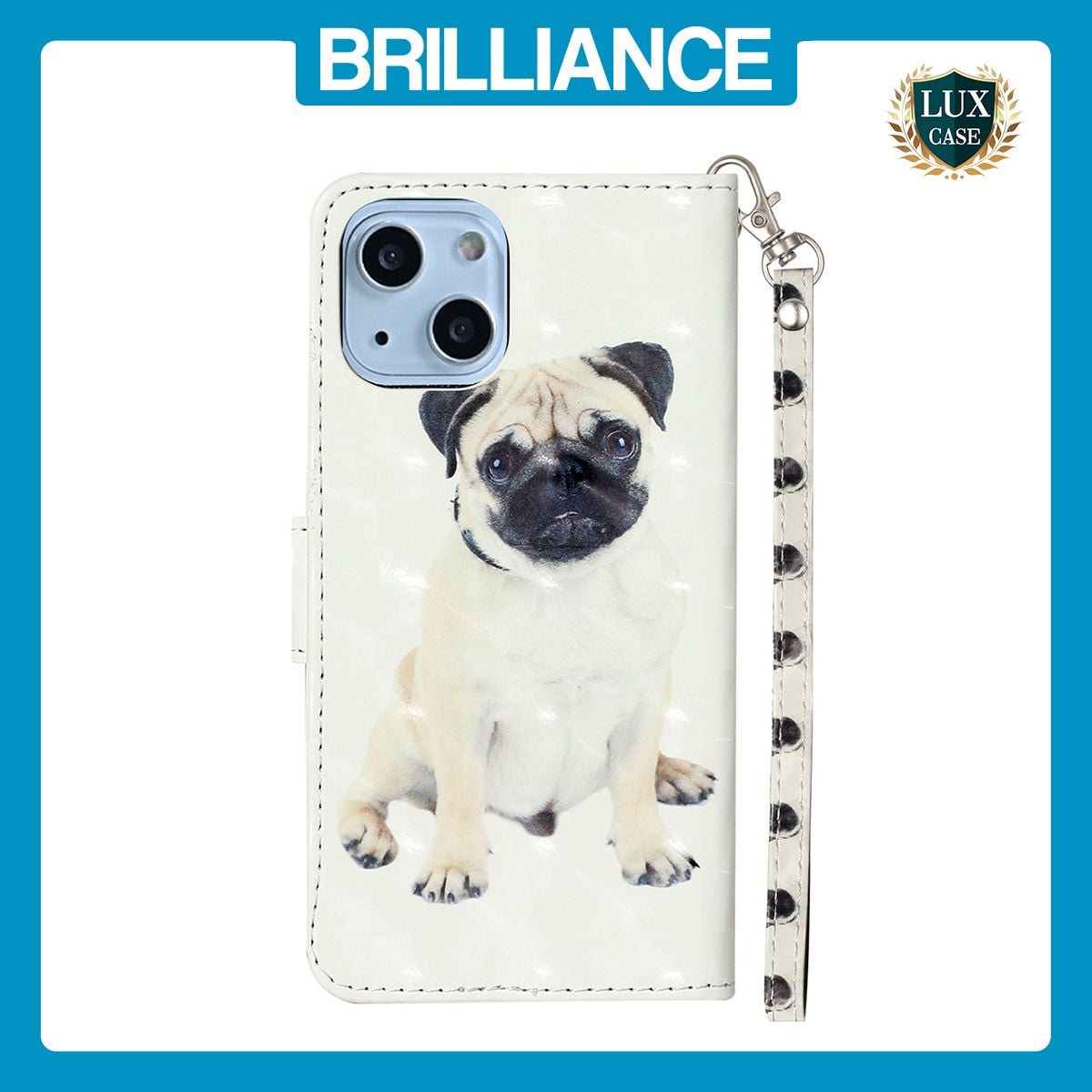 Brilliance LUX iPhone 14 Plus Flip PU Leather Wallet 3D Print Dog with Wrist Strap Case