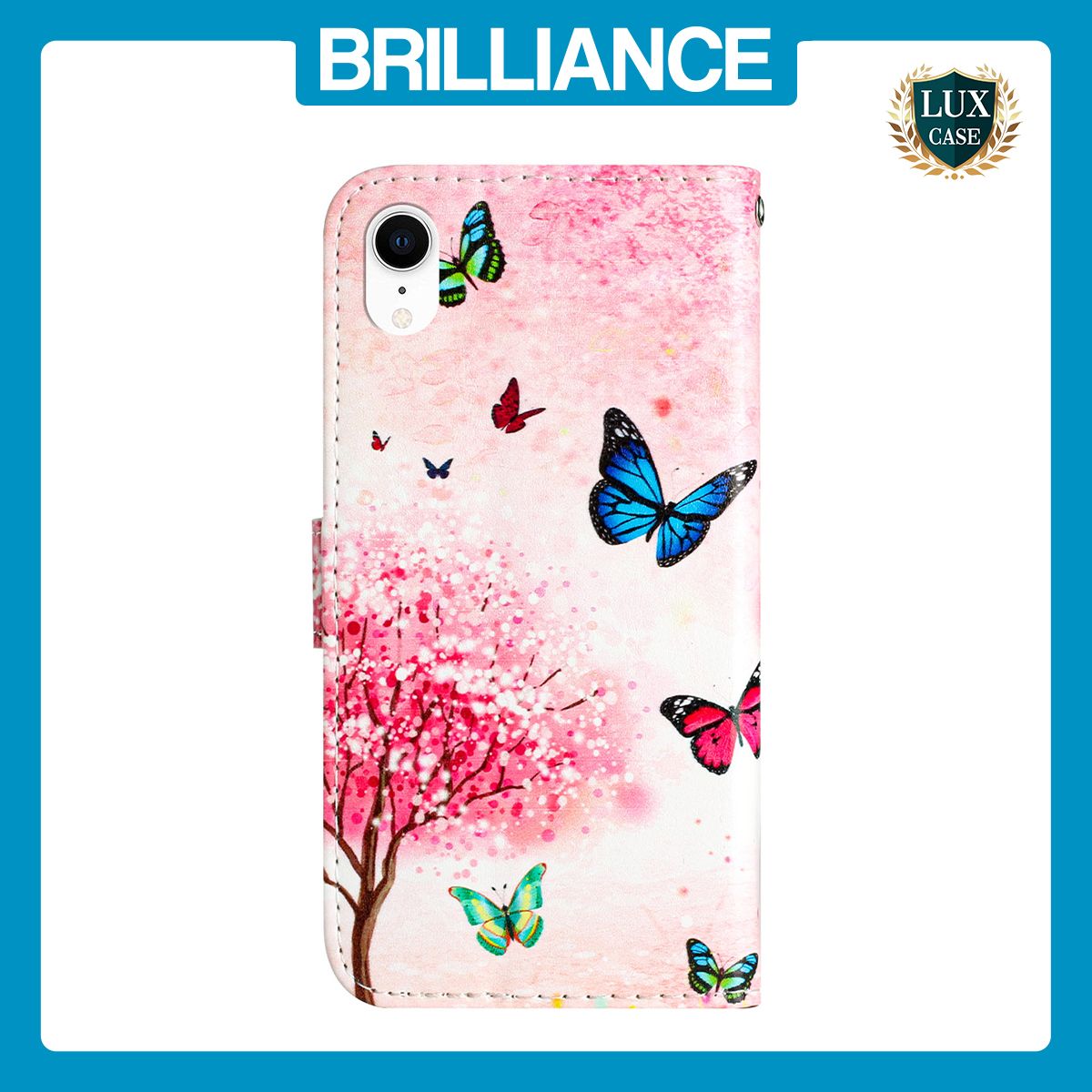 Brilliance LUX iPhone XR Flip PU Leather Wallet 3D Print Cartoon Butterfly Flower with Wrist Strap Case