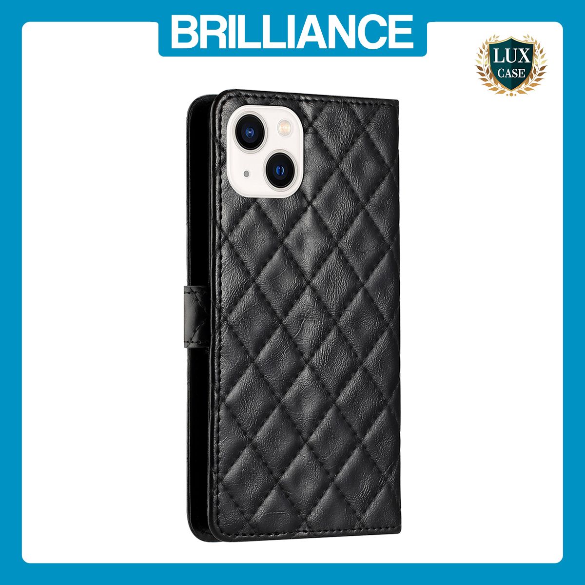 Brilliance LUX iPhone 13 Flip PU Leather Wallet 3D Print Rhombus Case Black
