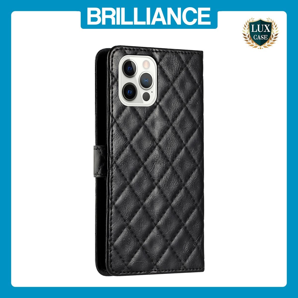 Brilliance LUX iPhone 14 Pro Max Flip PU Leather Wallet 3D Print Rhombus Case Black