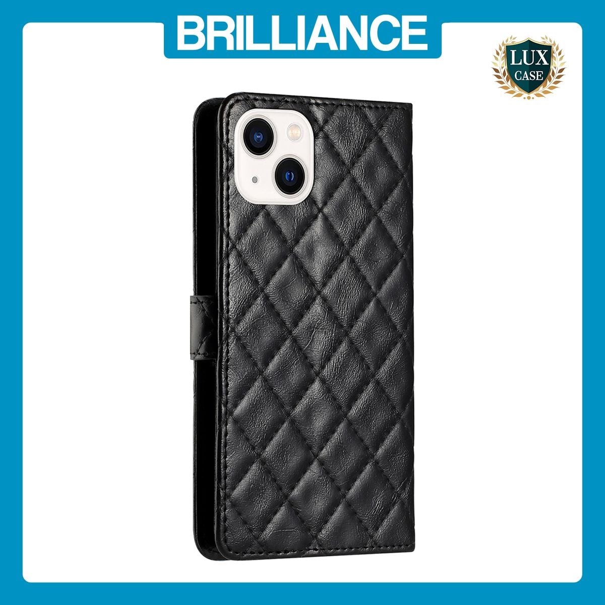 Brilliance LUX iPhone 15 Plus Flip PU Leather Wallet 3D Print Rhombus Case Black
