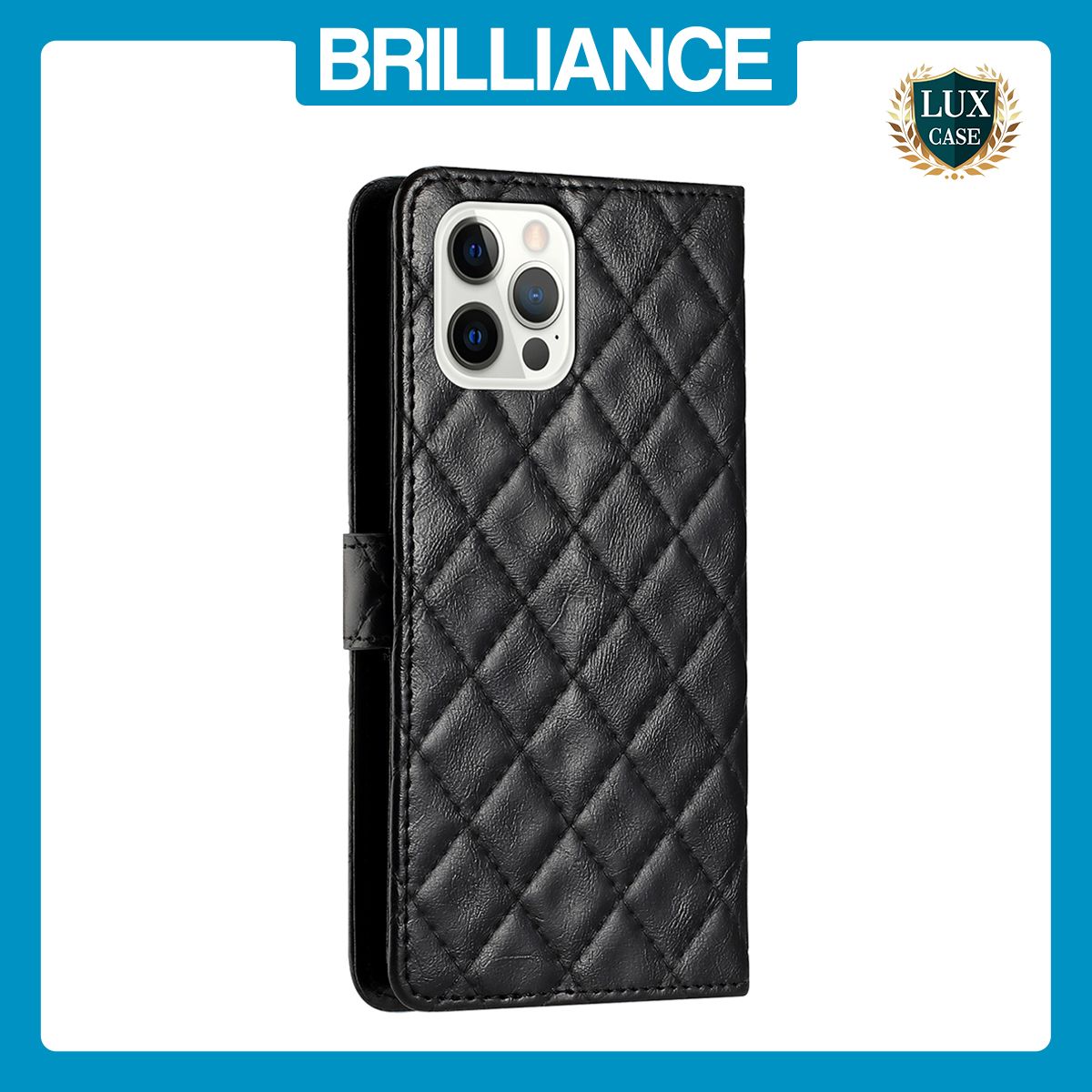 Brilliance LUX iPhone 15 Pro Flip PU Leather Wallet 3D Print Rhombus Case Black