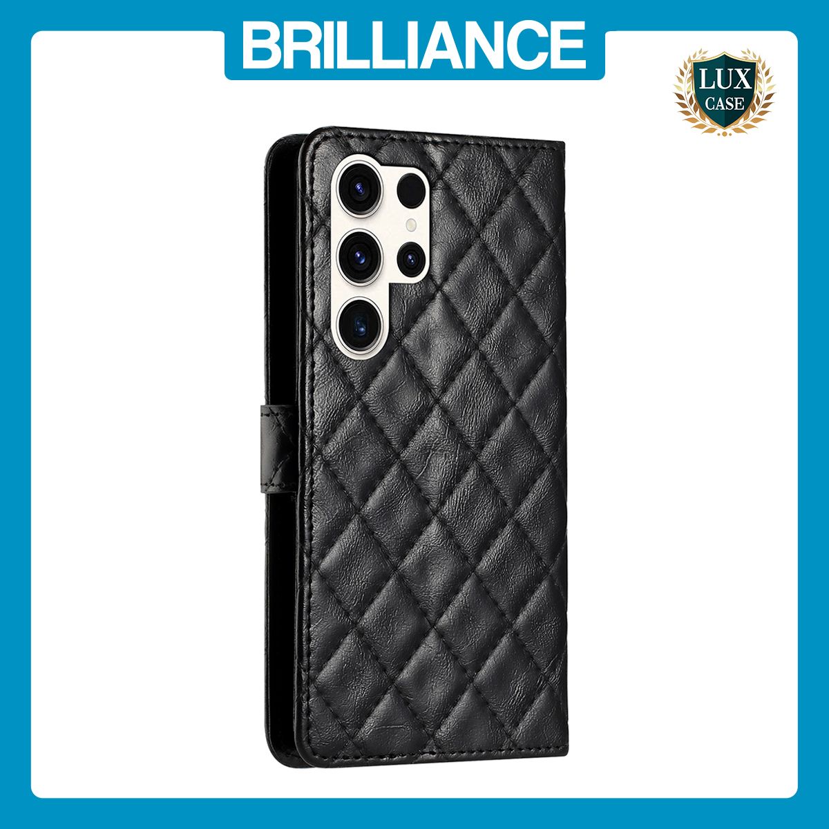 Brilliance LUX Samsung S23 Ultra Flip PU Leather Wallet 3D Print Rhombus Case Black
