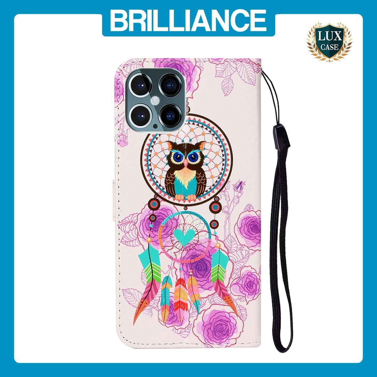 Brilliance LUX iPhone 12 Pro Max Flip PU Leather Wallet 3D Print Owl design Case