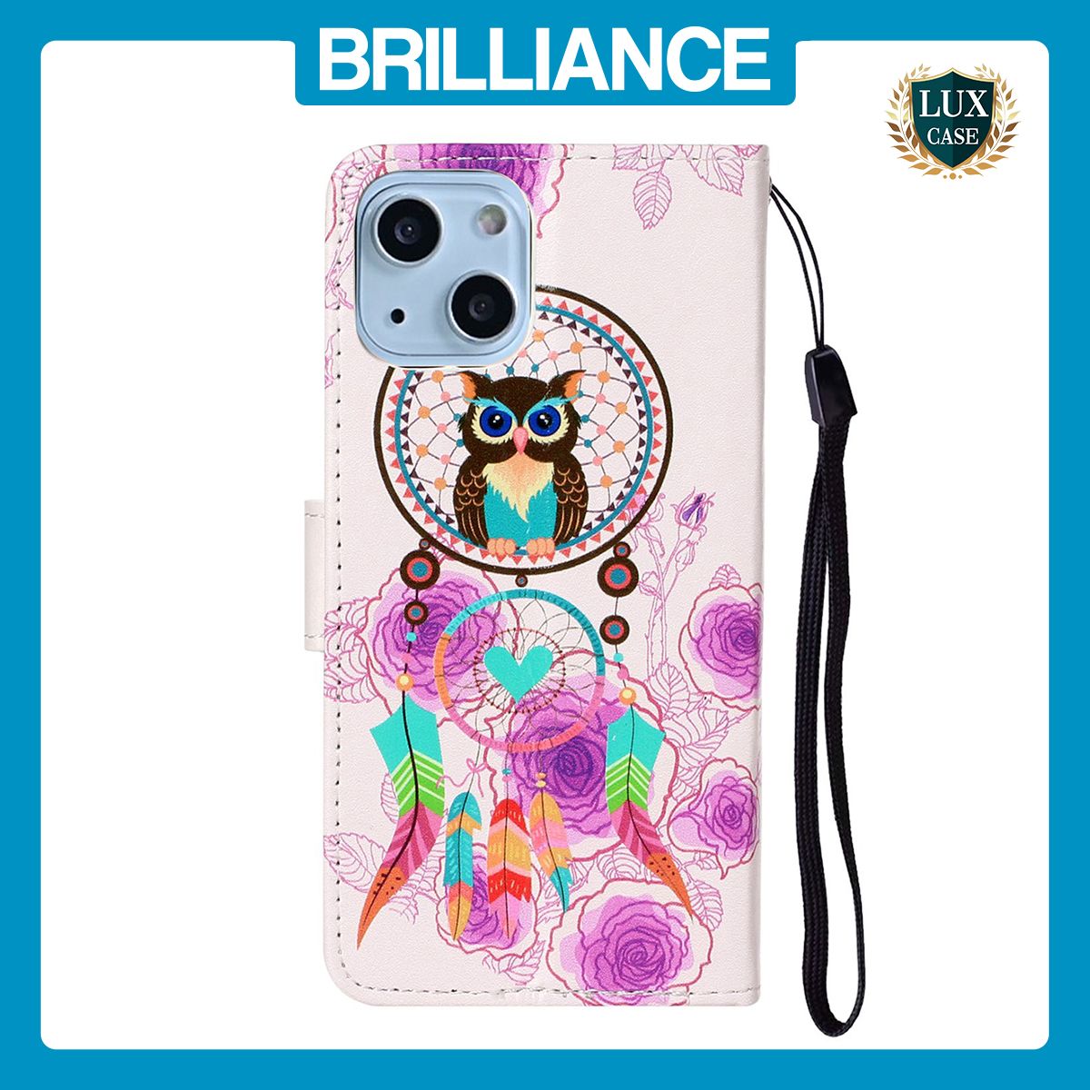 Brilliance LUX iPhone 13 Flip PU Leather Wallet 3D Print Owl design Case
