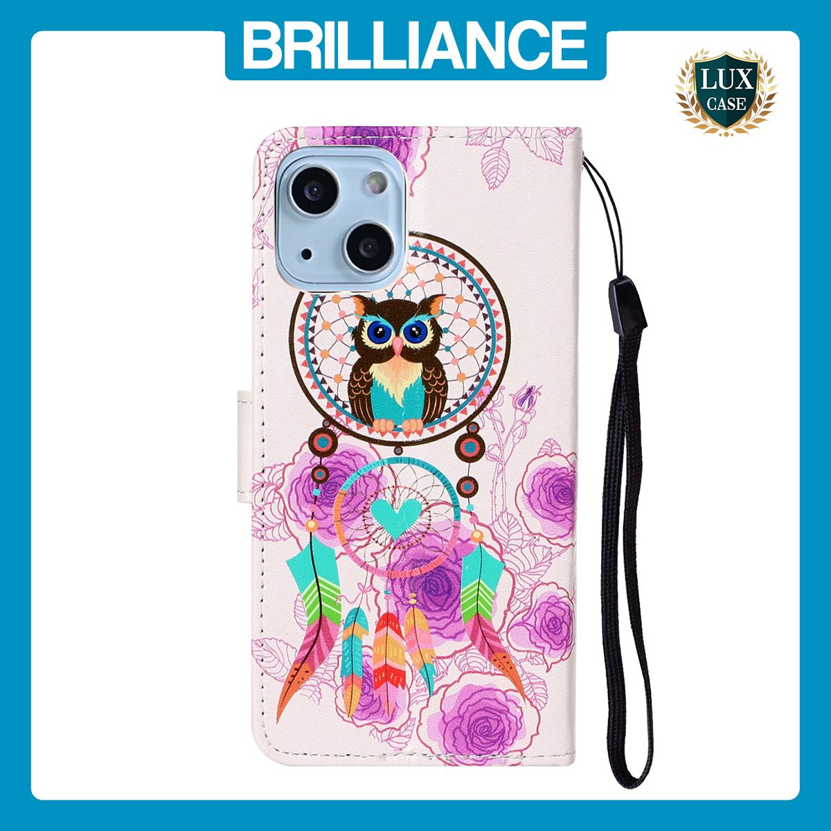 Brilliance LUX iPhone 14 Flip PU Leather Wallet 3D Print Owl design Case