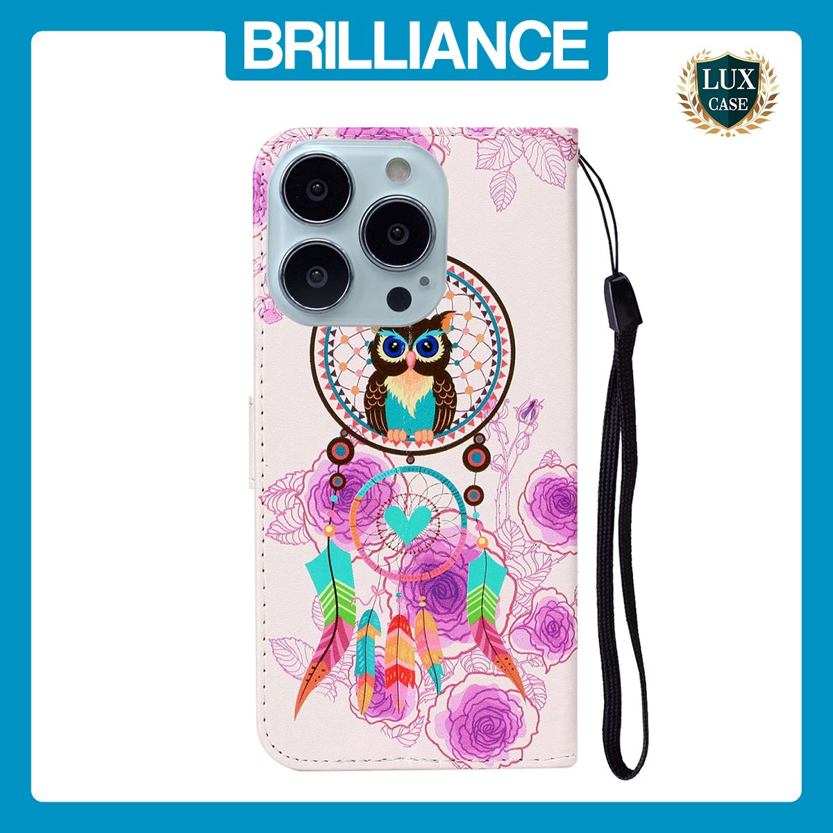 Brilliance LUX iPhone 14 Pro Max Flip PU Leather Wallet 3D Print Owl design Case